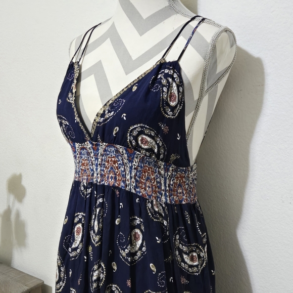 Ganji LA Blue Boho Maxi Dress with Paisley Print and Spaghetti Straps Size Large - Picture 6 of 11